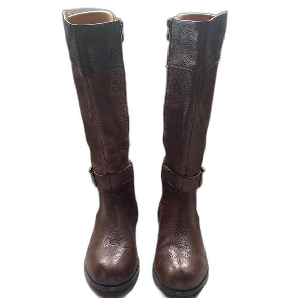 Lands' End Tall Boots Size Cognac Brown Pebbled Leather Riding Zip Size 7.5 Work - Picture 4 of 10